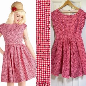 Modcloth Bea & Dot Gingham red white checker Ants picnic vintage retro Dress L